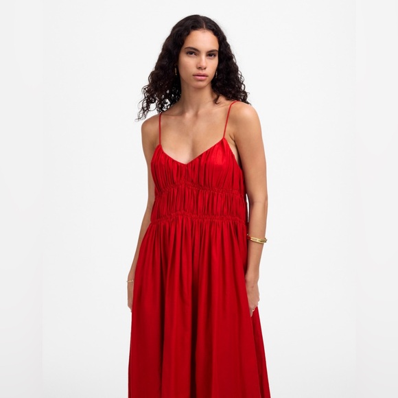 NEW Madewell Red Textured V-Neck Valentine’s Day Midi Dress with Pockets, Medium - Picture 4 of 15